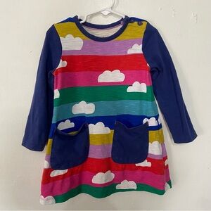 Mini Boden Rainbow Clouds Long Sleeve Cotton Dress  2/3